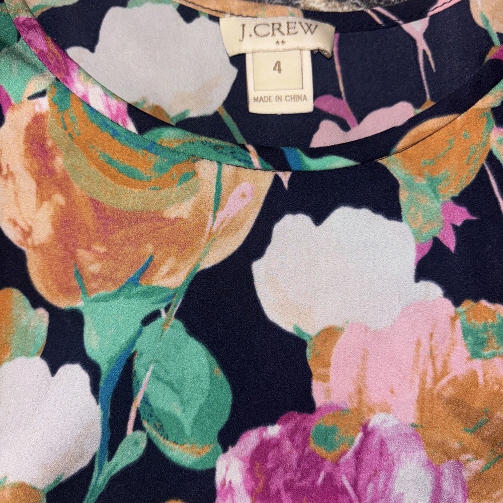 J Crew Womens Size 4 Black Floral Tank Top / Blouse - Picture 2 of 3